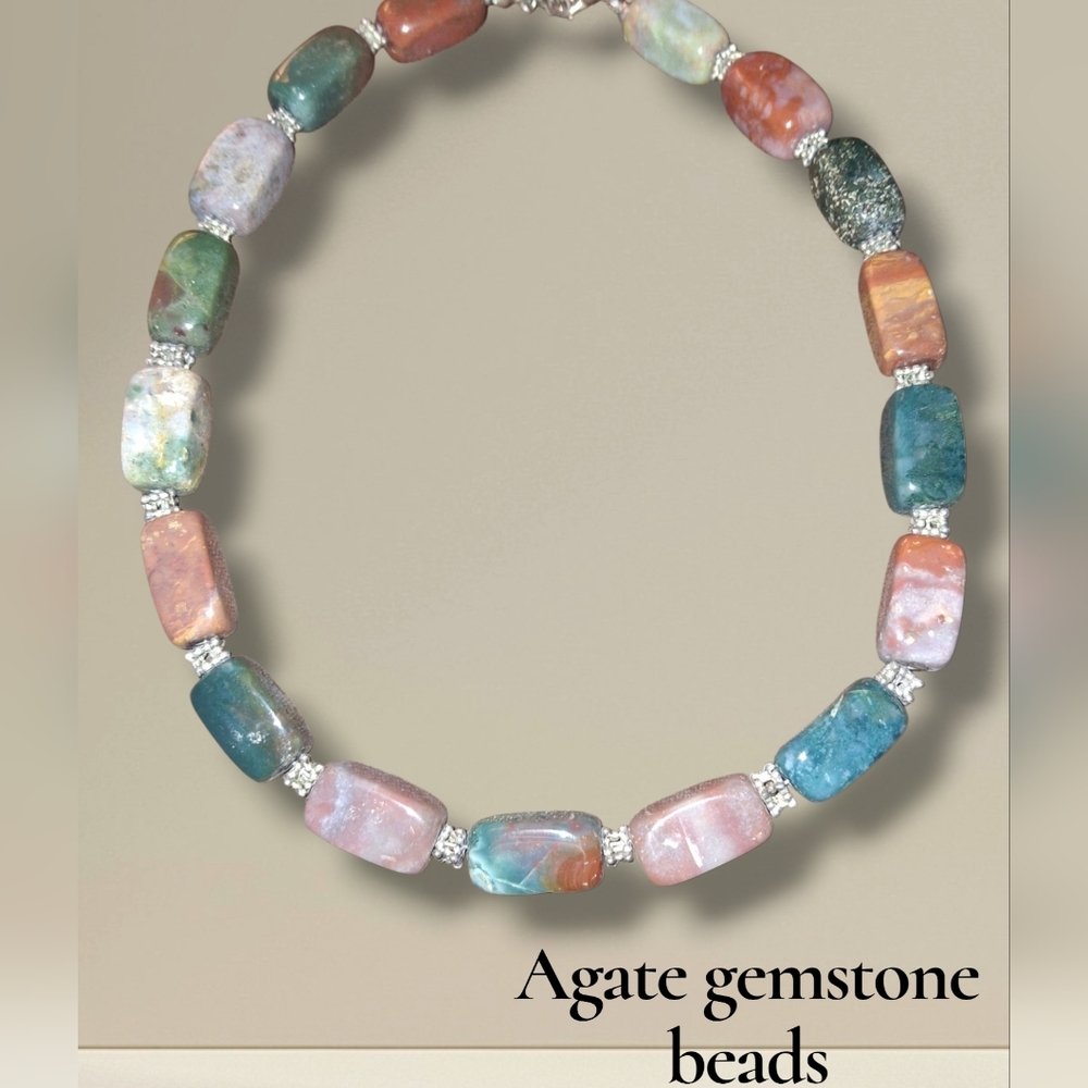 Mix Gemstone Necklace Colorful Polished Silver Plate Spacers Boho Earthy